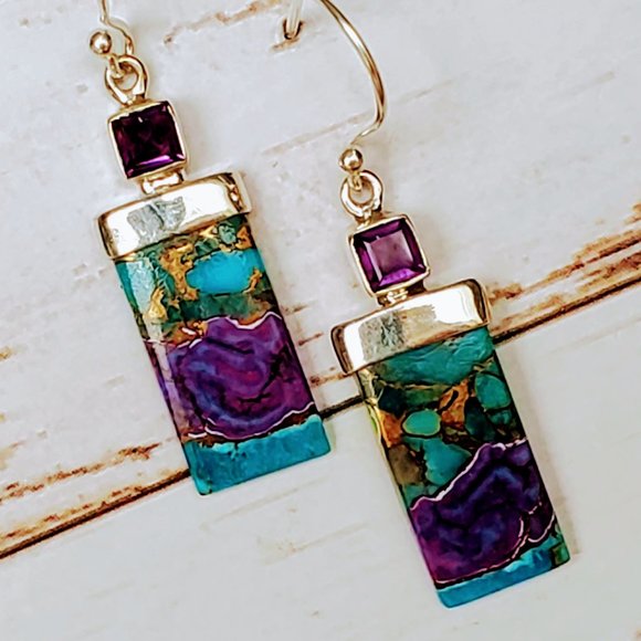 The Girl with Kaleidoscope Eyes Jewelry - Multi-colored Turquoise & Amethyst Sterling Earrings